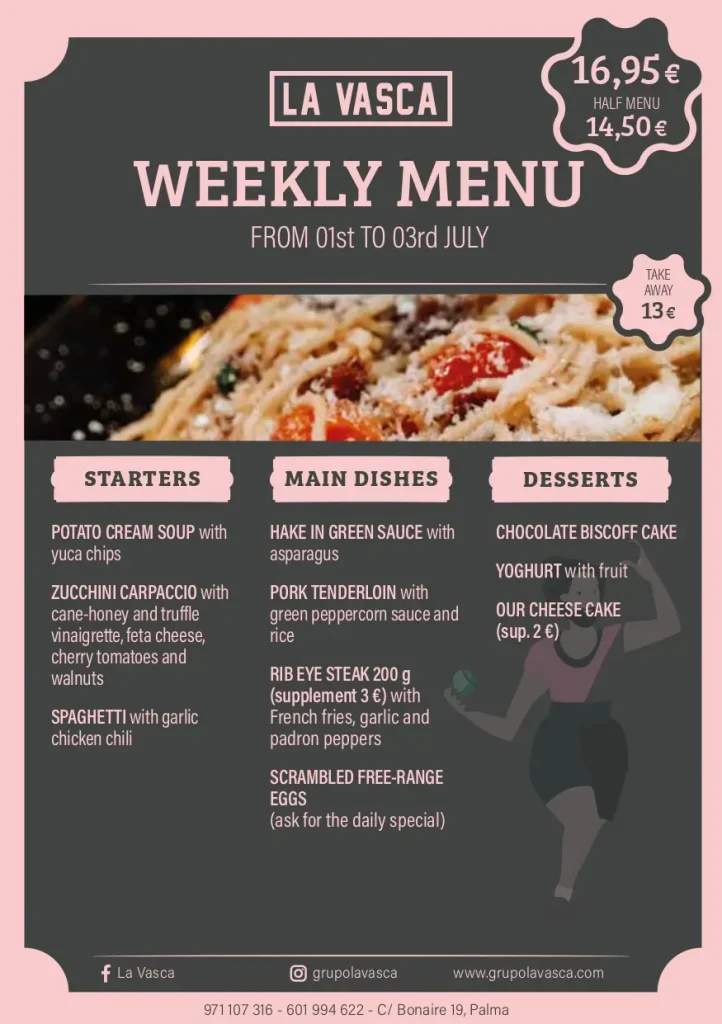 La Vasca weekly menu