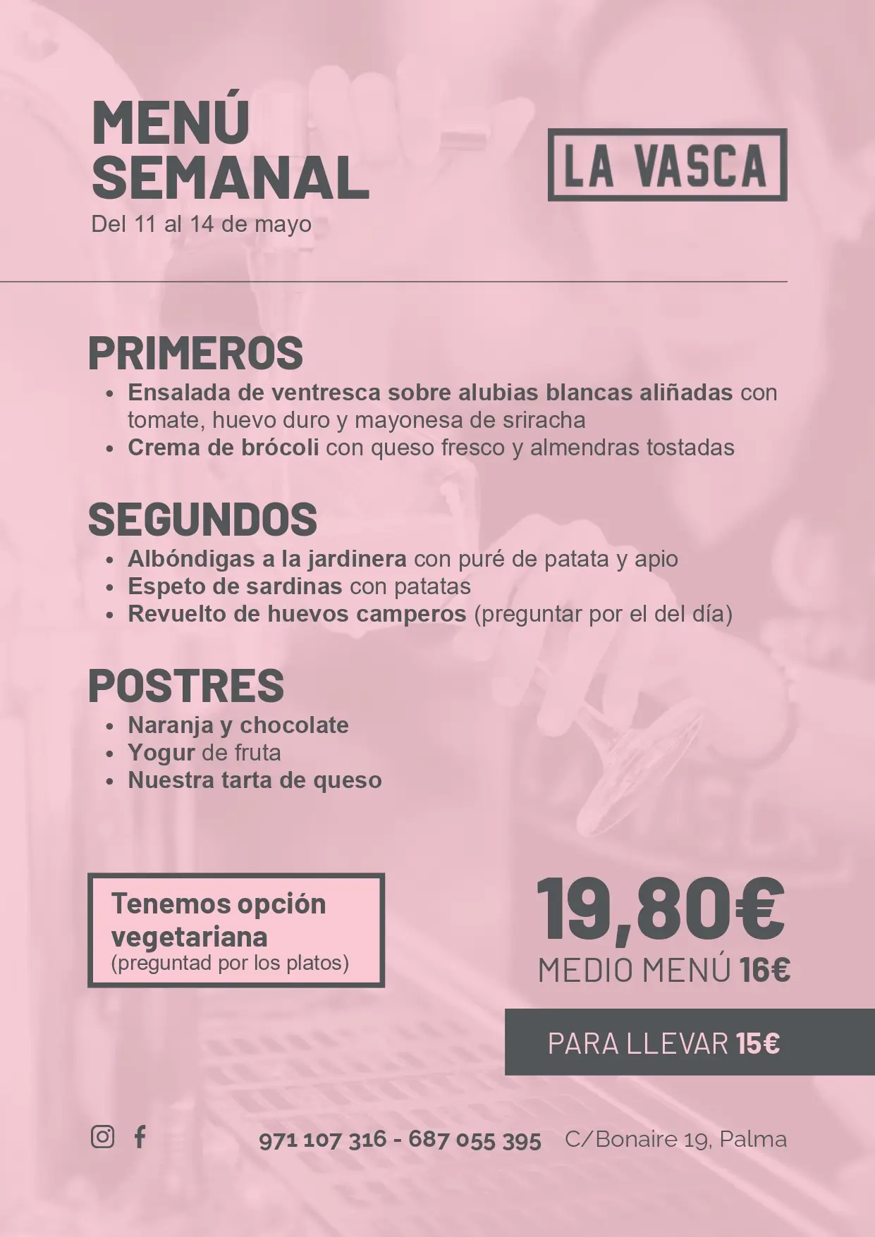 Menú semanal La Vasca del 11 al 14 de mayo