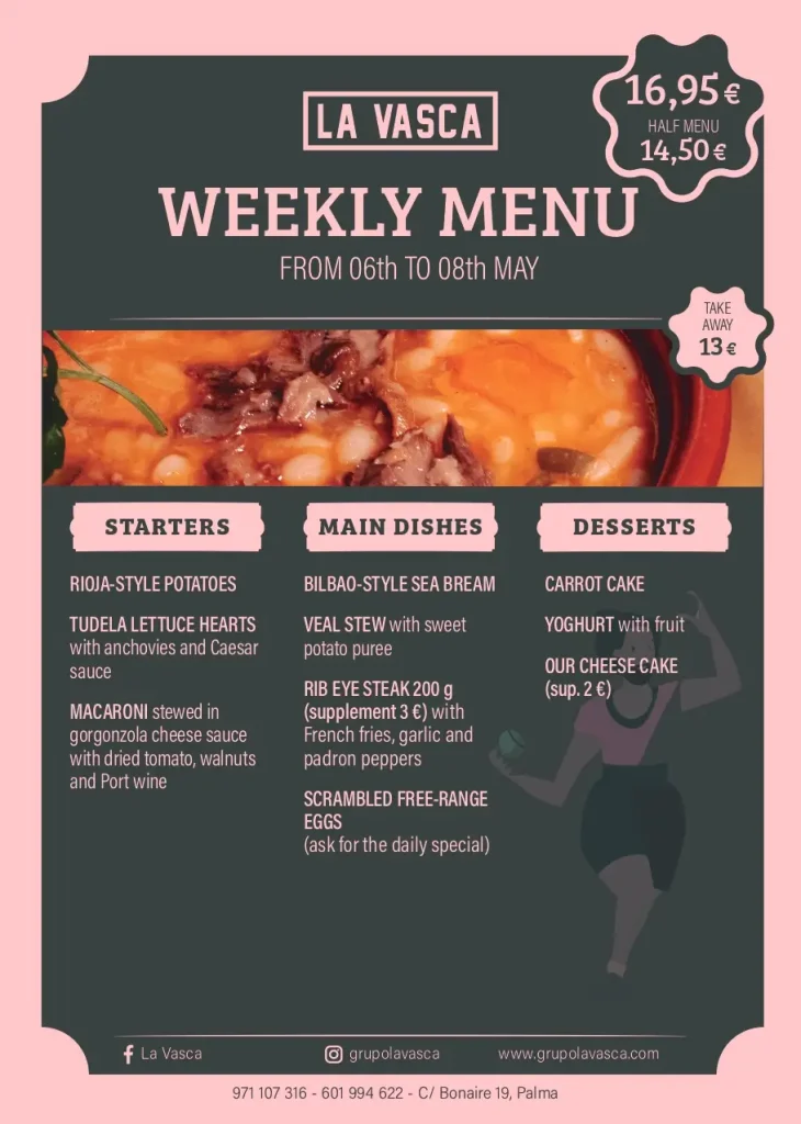 La Vasca weekly menu