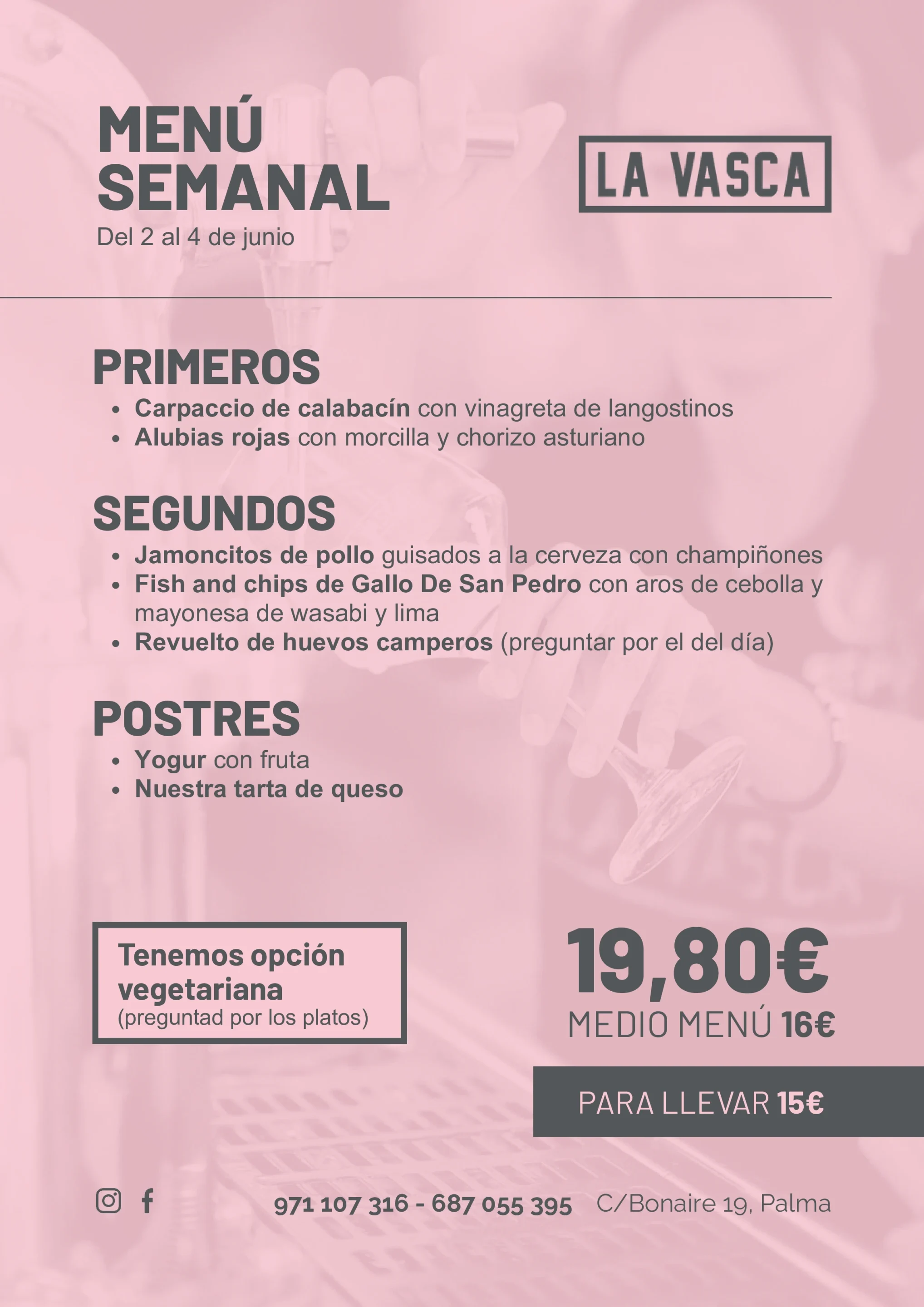 menú semanal La Vasca 2 a 4 de junio