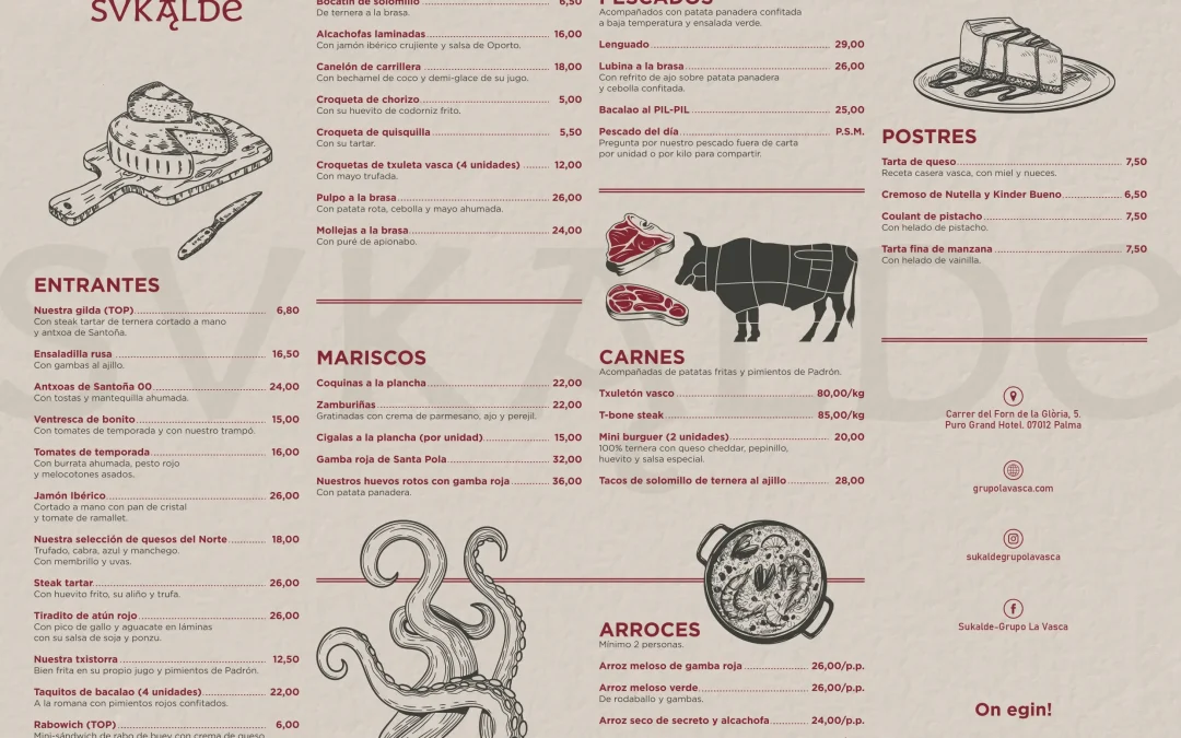 Descubre la carta de Sukalde : Gastronomía vasca contemporánea en Palma